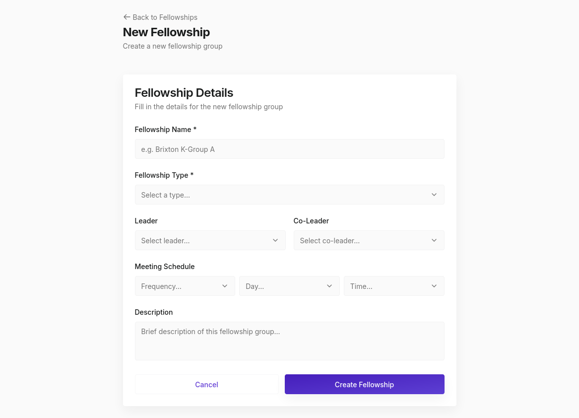 New Fellowship creation form